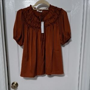 NWT Rust Blouse with Ruffle Detail Size Small